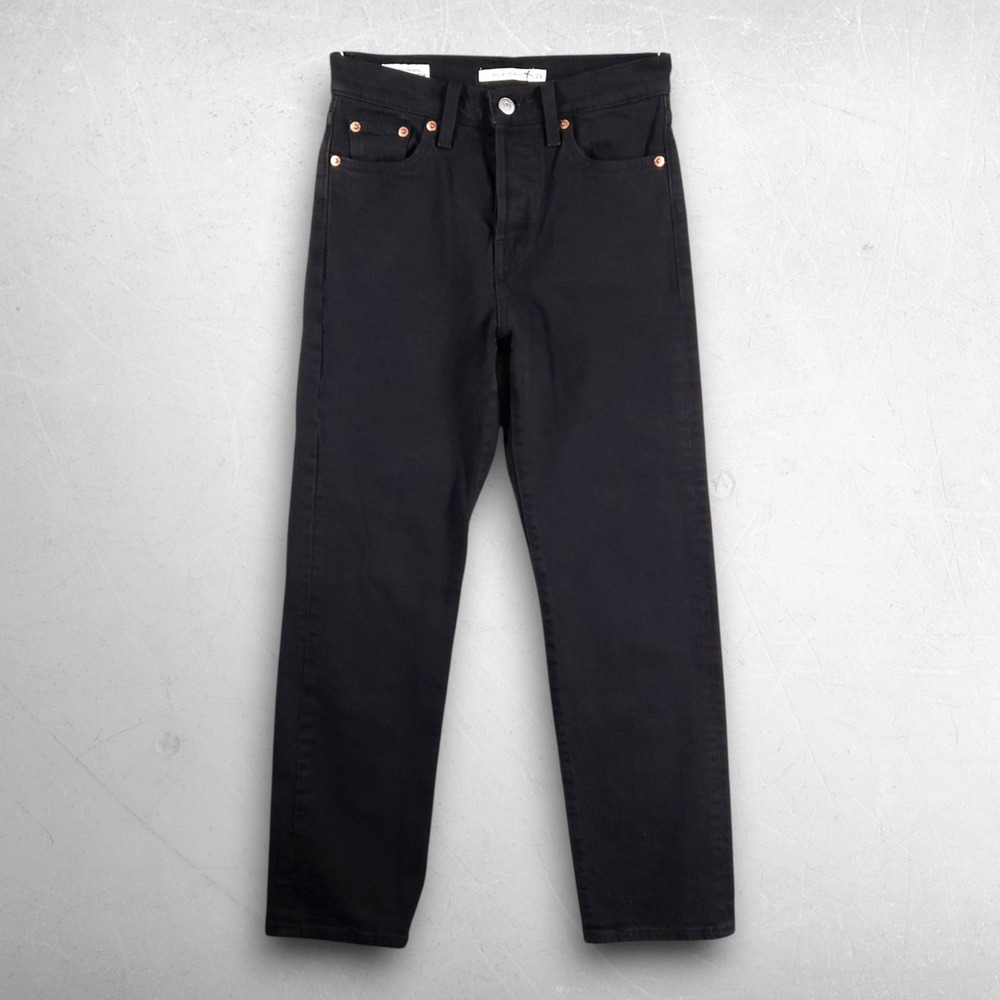 Levis Premium Wedgie Straight Jeans Women 23 Black Y2K Grunge Streetwear Minimal
